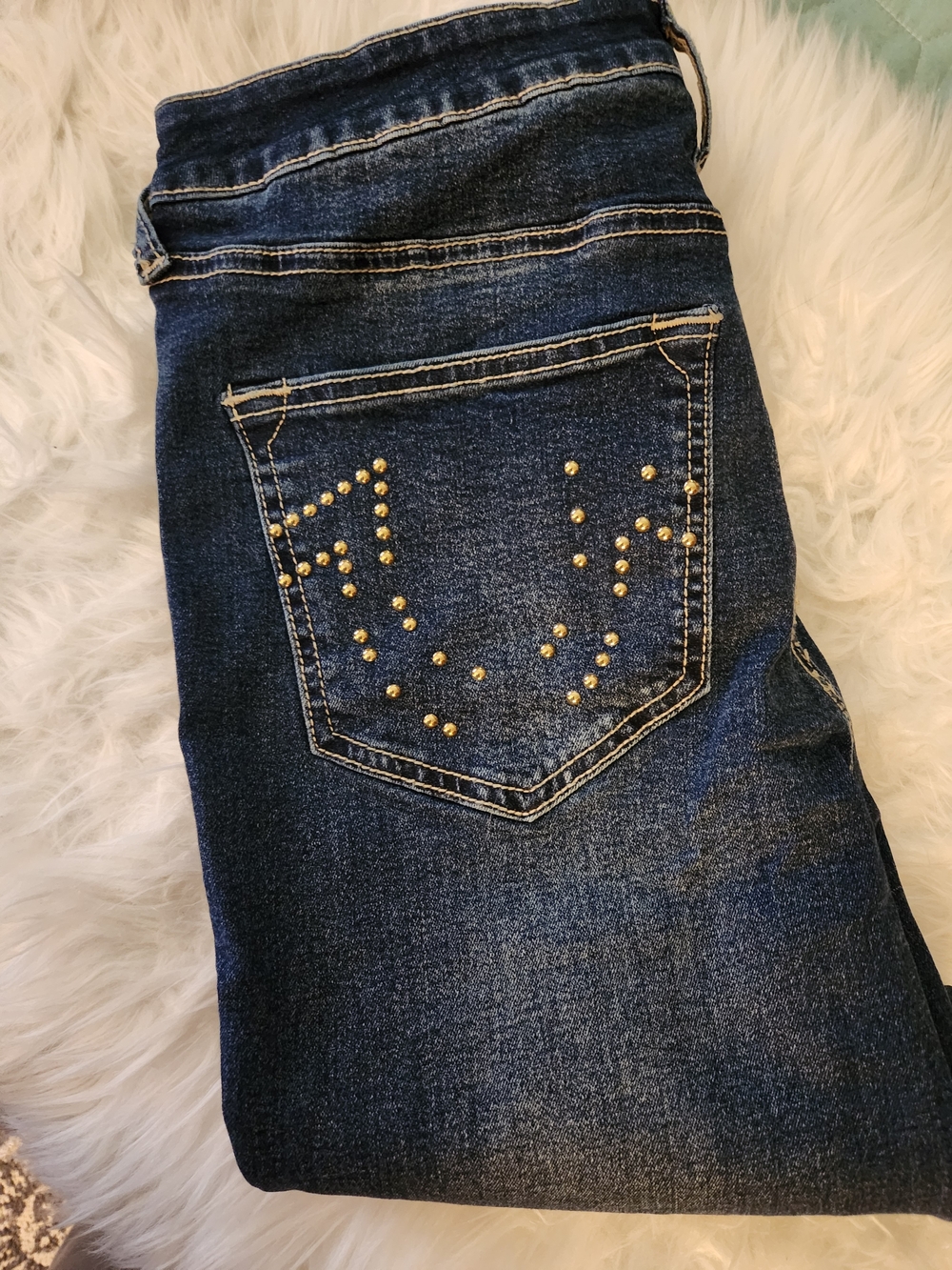 True Religion Dark Blue Skinny Jeans with Gold Stud Detail